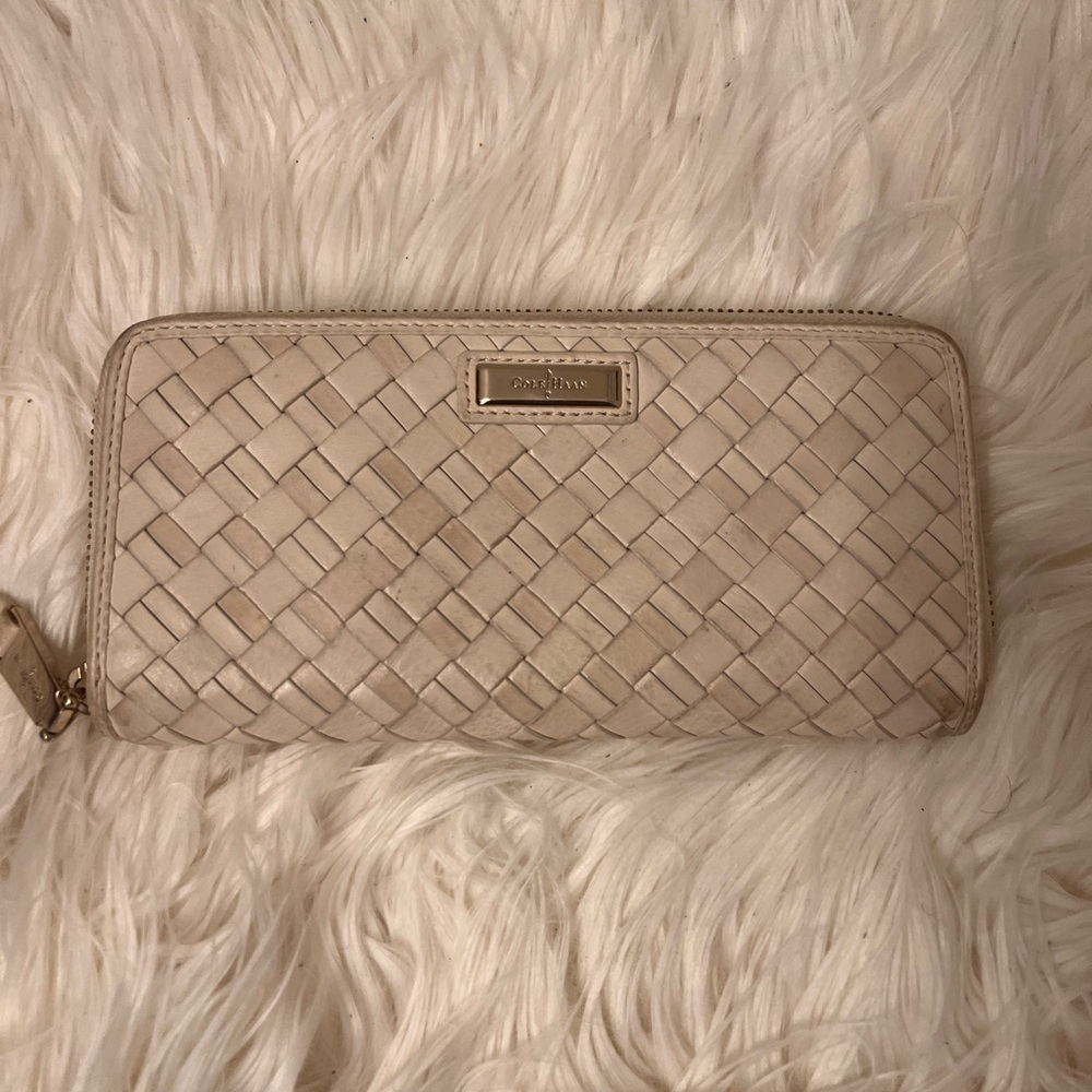 Cole Haan Woven Zip-Around Wallet in Cream
